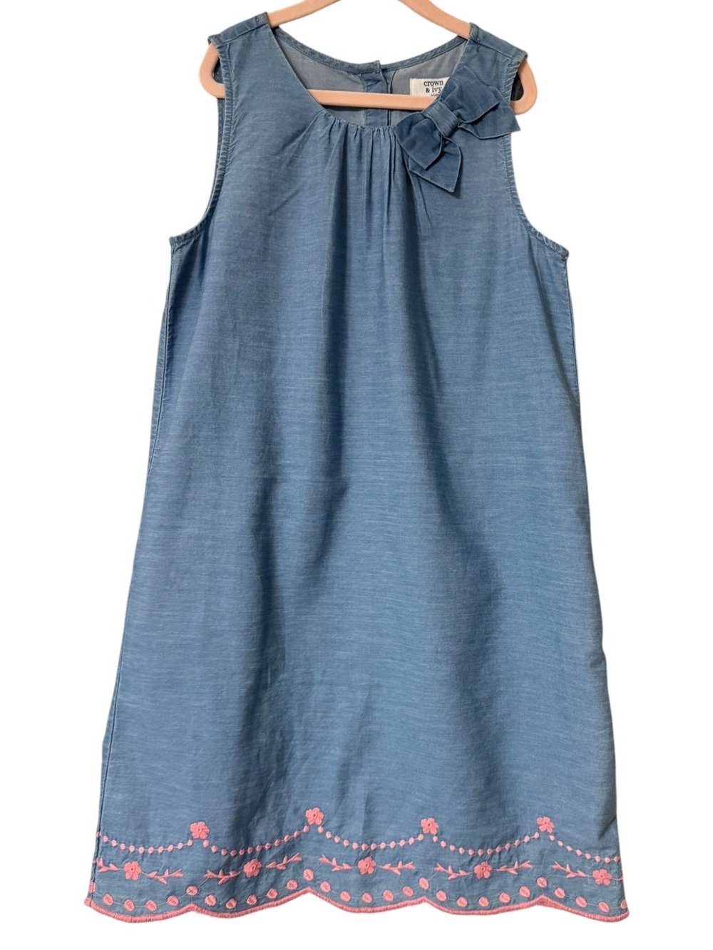 Crown & Ivy Kids Blue Embroidered Bow Dress Size 12 NWT Cotton - Picture 1 of 6